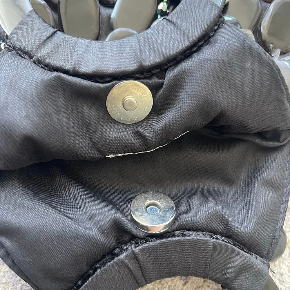 Mad Bags Black Shell Beaded Handbag Resin Ring Handles Evening Purse Hobo